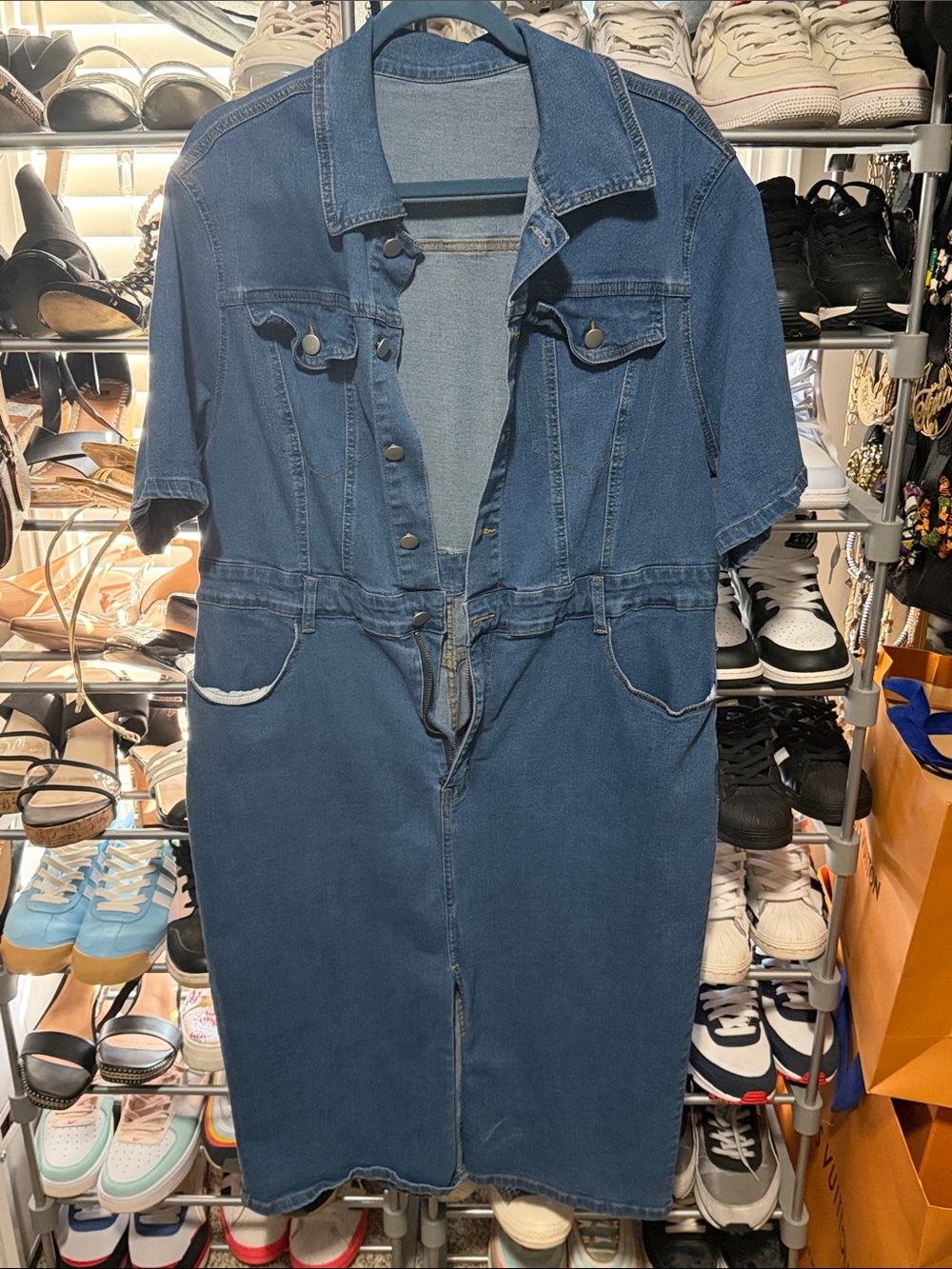 SHEIN Dark Blue Denim Midi Jacket Dress